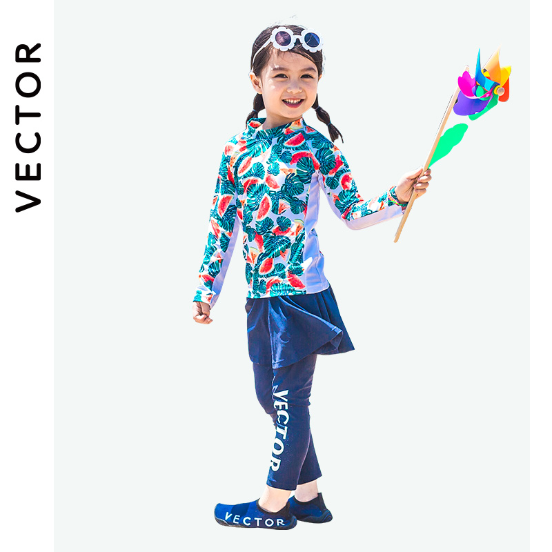 VECTOR Children's Diving Dress Two Pieces Swimsuit Girls Small Sleeve Sleeve Trousers Sun Dry Swimsuit