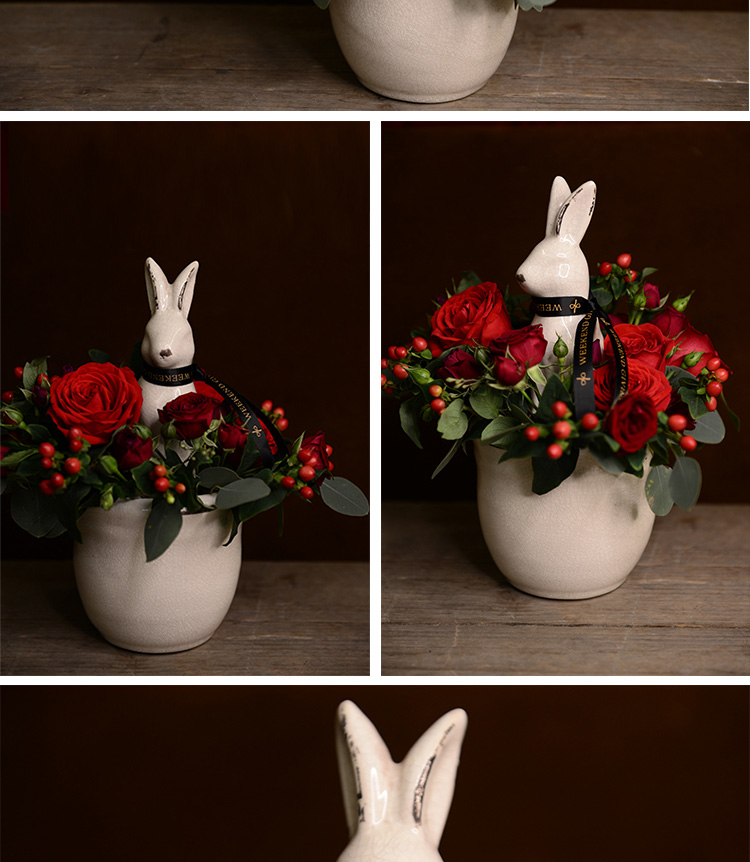 Fuzhong gốm thỏ bình hoa cắm hoa phòng khách sáng tạo trang trí retro nhỏ tươi in gió trang trí hoa thủy canh chèn - Vase / Bồn hoa & Kệ những bình hoa đẹp
