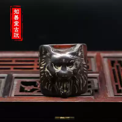 Antique hand-carved yak horn tiger head wolf head ring finger ring domineering men's ring with sculptor finger
