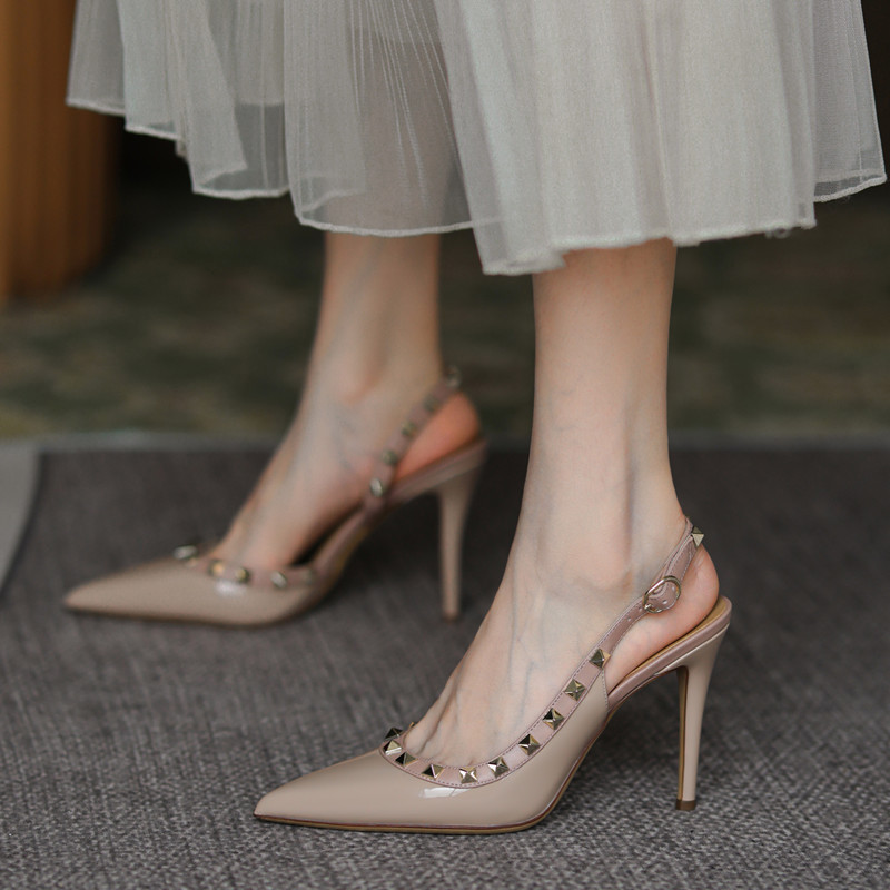 Rivet Stiletto Sandals with a Sophisticated Style, 2026 New Summer Nude-Colored Single-Strap Pointed-Toe High Heels with a Unique Design Rivet Stiletto Sandals with a Sophisticated Style, 2026 New Summer Nude-Colored Single-Strap Pointed-Toe High Heels with a Unique Design
