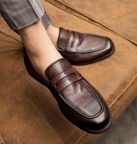 ins trendy leather shoes mens British leather mens shoes net red breathable Korean version of the wild pedal retro casual Doudou shoes