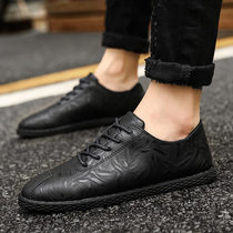 Tide brand small leather shoes mens 2021 new spring black Korean version of the trend casual waterproof non-slip Doudou shoes mens shoes