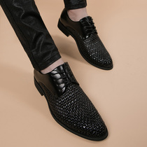 Trendy brand leather shoes mens all-match business 2021 new Korean version of business pointed hollow casual breathable casual shoes mens shoes