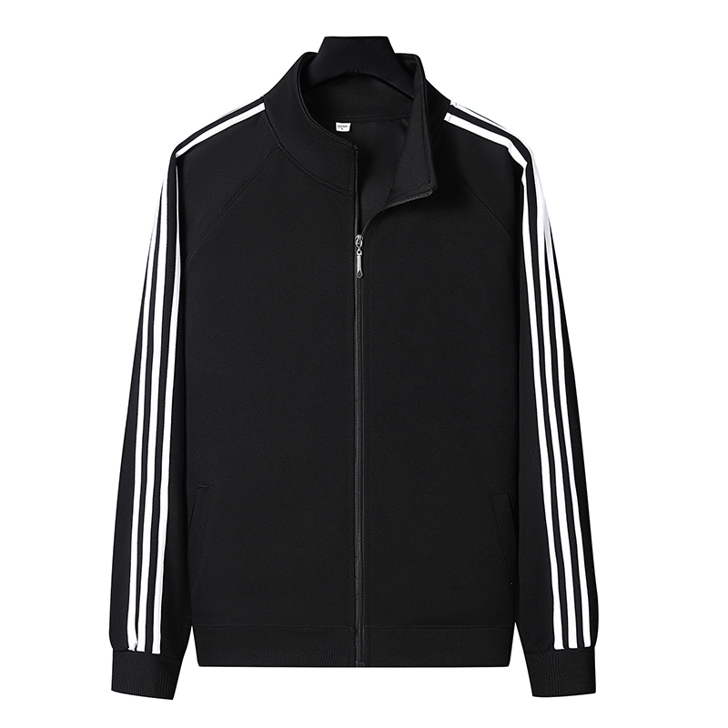 Autumn and Winter Pure Cotton Classic Three-Stripe Jacket with Stand Collar, Sports Casual Sweatshirt, Unisex Zipper Cardigan, Thick