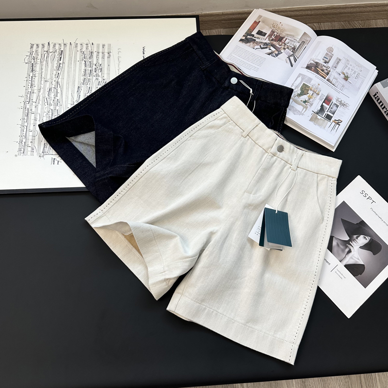 Cheating Grade Pants Lyocell Long-Staple Cotton Blended Bermuda Shorts Loose A-Line Denim Mid-Length Pants for Women
