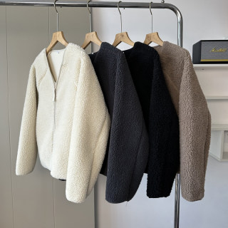 Imitation lamb velvet fleece v-neck zipper short jacket