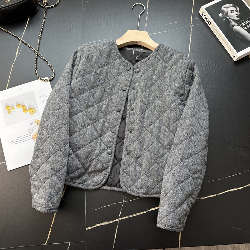 Spanish D Counter 750+ Gray Series Gray Color-Blocked Quilted Padded Bomber Jacket Short Cotton Coat