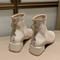 Booties Summer Breathable Thin Boots Womens Joker Single Boots Grease Hollow Coy Martin Boots White Soft Bottom Heels