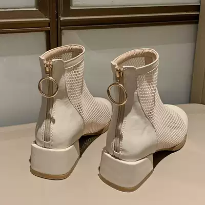 Booties Summer Breathable Thin Boots Women's Joker Single Boots Mesh Cores Hollow Comfortable Martin Boots White Soft Bottom Heels