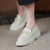 Genuine Leather Single Shoes Woman Thick bottom small white shoes Inn Wind Lefort shoes 2021 new white flat-bottomed small leather shoes big size shoes