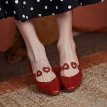 Face-style retro single shoe Herbene Mary Jane shoes High heel coarse heel white genuine leather square head wedding shoes gentle and matching dresses