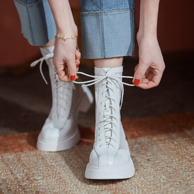 White boots summer breathable thin mesh hollow boots are thin Martin boots large size 41-43 size small size women's shoes