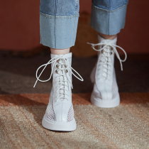 White Martin Boots Woman Summer Breathable Thin web yarn Hollowed-out Boots Mesh Red Short Boots Big Code Womens Shoes Small Code 33 Yards