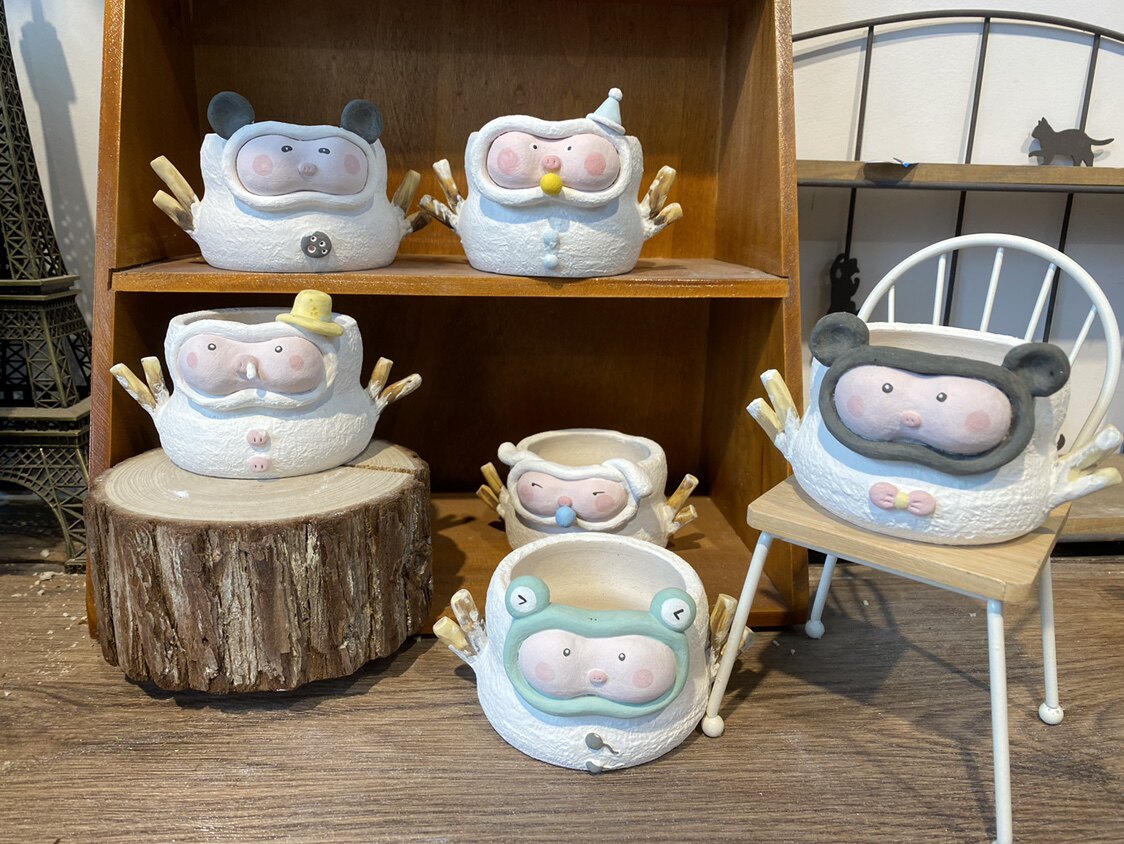 Muzi original handmade stone succulent pot cute pinch flower wide mouth raw stone flower PP meat cone