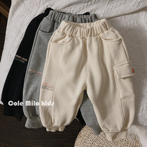 Boys clothing pants autumn and winter thin suede integrated suede baby pants foreign air mid-childrens pants girl sports pants Korean version