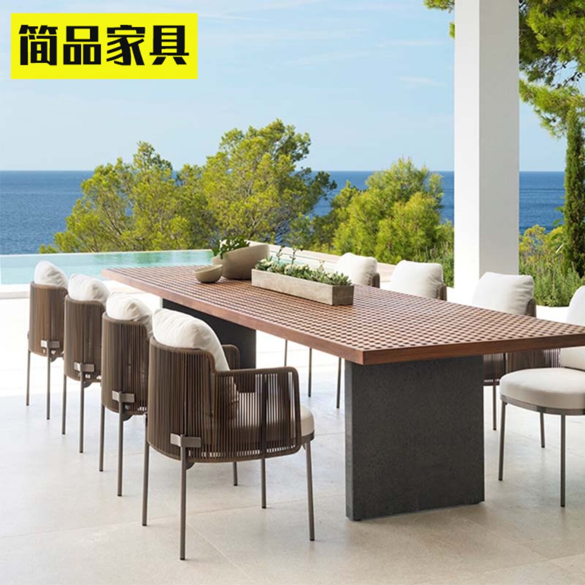 Outdoor Table And Chairs Terrace Patio Outdoor Furniture Teak Wood Long Table Villa Sample House Display Centre Garden Balcony Single Casual Chair