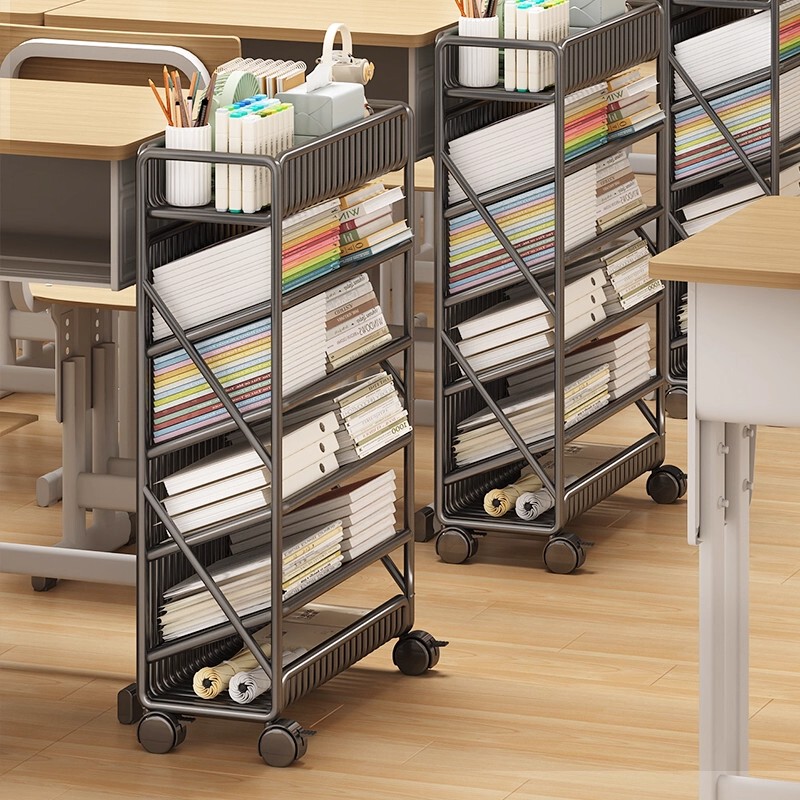 Japanese Imported Movable Bookshelf with Wheels, Small Narrow Storage Rack for Students to Place Books Next to Their Desks in Dormitories