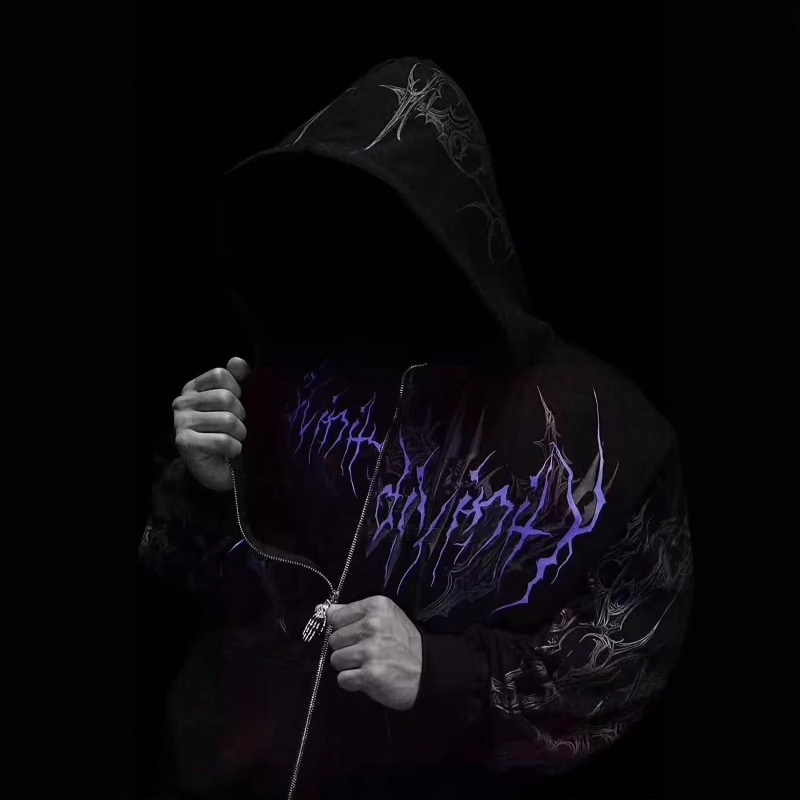American Trendy Brand Breathedivinity Zipper Sweatshirt Autumn and Winter Dark Style Skull Print Hooded Cardigan
