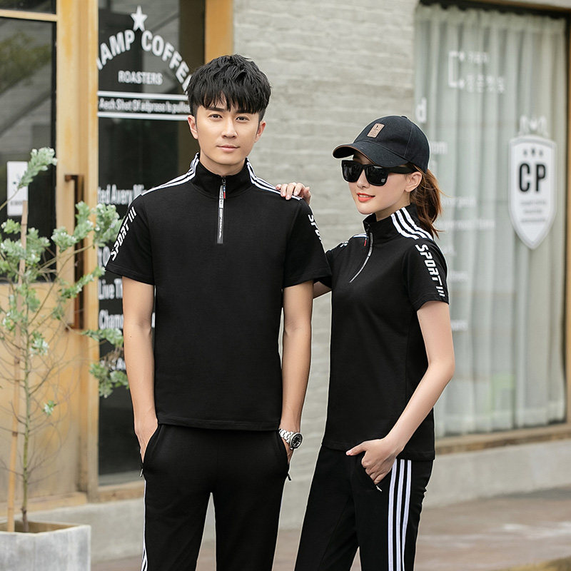 Summer tennis tug-of-war sportswear suit Men's volleyball suit Women's short-sleeved trousers air volleyball suit cotton two-piece set