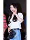 Malcenl Klon Pei Xiuzhi's Same Design Puff Sleeve Youthful Chic Cardigan White Collared Shirt for Women