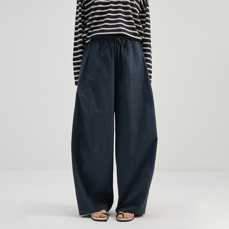 Realistic 2025 Early Autumn Retro High-Waisted Loose Scimitar Pants Elastic Waist Wide-Leg Pants Casual Long Pants