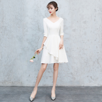 white evening dress women's banquet style lightweight luxury high-end French dress short dress usually wearable in summer