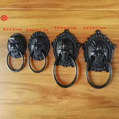 Antique wooden door cast iron fittings iron pull hand bubble nail lion head door ring nail cast iron beast head old elm door Rivet