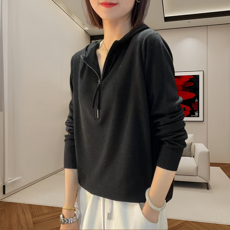 Solid Color Long-Sleeved Hooded T-Shirt 2024 Autumn New Style Loose Casual Half-Zip Pullover Lapel Base Shirt Top Solid Color Long-Sleeved Hooded T-Shirt 2024 Autumn New Style Loose Casual Half-Zip Pullover Lapel Base Shirt Top
