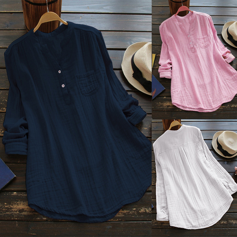 Áo sơ mi nữ cotton dài tay mùa thu cộng với size áo blouse sơ mi hoa
