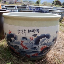 Jingdezhen Film Green Glaze Engraving Lotus Hong Transport Cylinder Sleeping Lotus Bowl Lotus Gin Carp Cylinder Outdoor Balcony Hotel Big Swing Piece