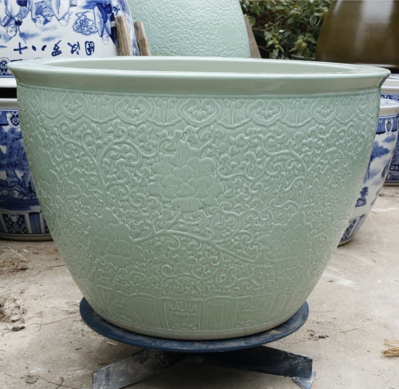 Jingdezhen ceramic goldfish tank shadow green sculpture villa outdoor courtyard hotel feng shui tank water lily lotus turtle tank