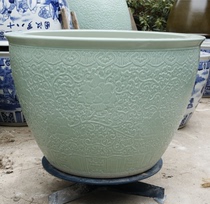 Jingdezhen Ceramic Gold Fish Tank Movie Green Engraving Villa Outdoor Patio Hotel Feng Shui Cylinder Sleeping Lotus Lotus Turtle cylinder