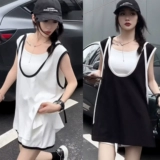 Летний комплект с капюшоном, жилет без рукавов, шорты, свободный крой