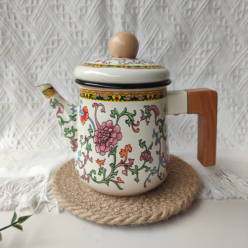 Enamel Oil Pot, Coffee Pot, Water Kettle, Nostalgic Enamel Wine Pot, Suitable for Hotel Hot Pot, Compatible with Induction Cooker and Gas Stove