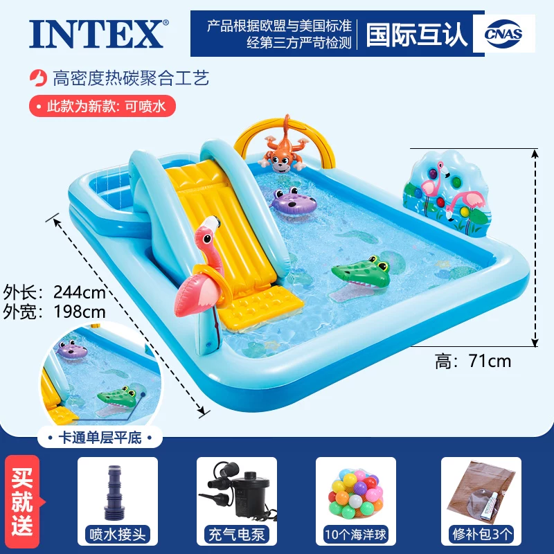 INTEX большой плавательный бассейн, надувной туристический морской водный горка водная игра