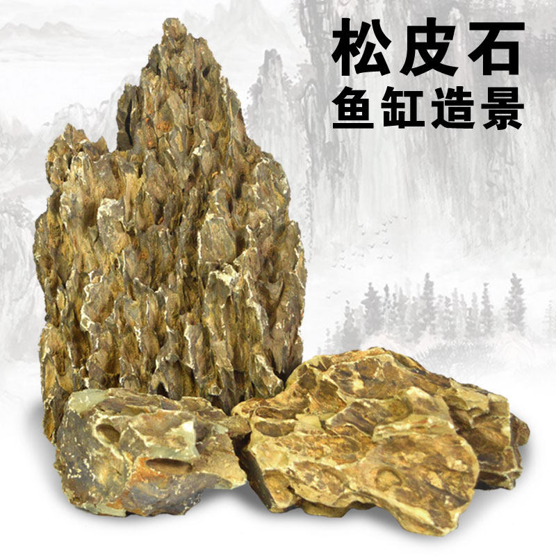 Fake mountain aquarium decorated with view fish tank building with small fake mountain stone head water grass to build a pine leather stone