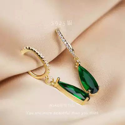 NAKO emerald earrings 2021 New Tide earrings round face thin ear needle temperament advanced atmosphere earrings