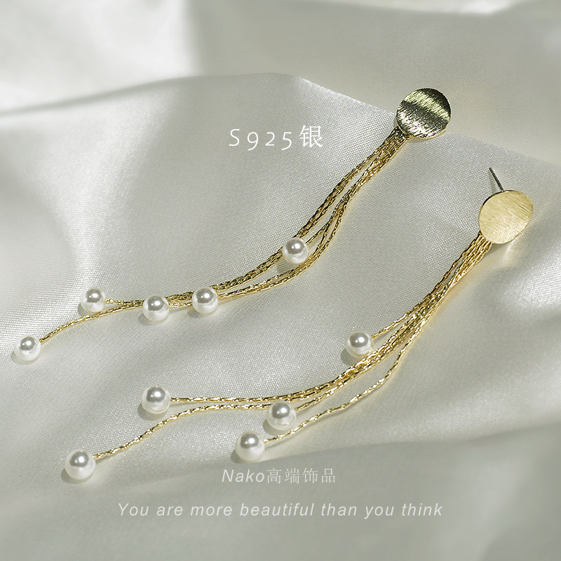 NAKO earrings 2021 new trendy temperament high-grade sense earrings atmosphere goddess Fan Mingyuan tassel ear line sterling silver