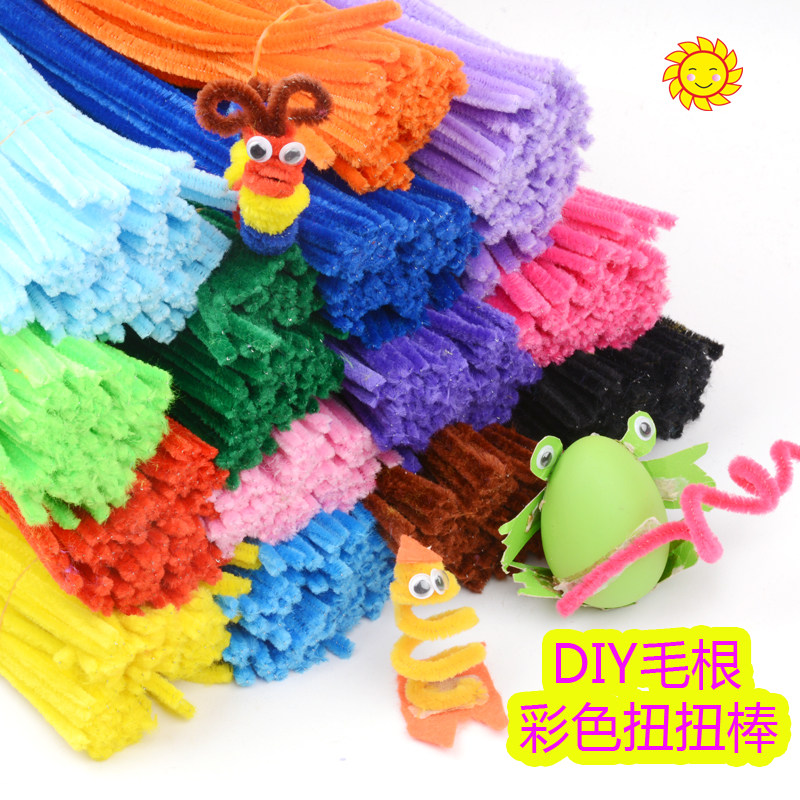 Kindergarten color hair root brush strip plush strip twisting stick diy children handmade art class materials