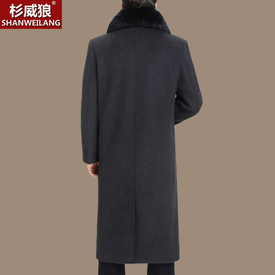Abrigo de lana grueso de invierno de piel de zorro para hombre, abrigo largo hasta la rodilla, cortavientos, abrigo de lana para papá de mediana edad y ancianos