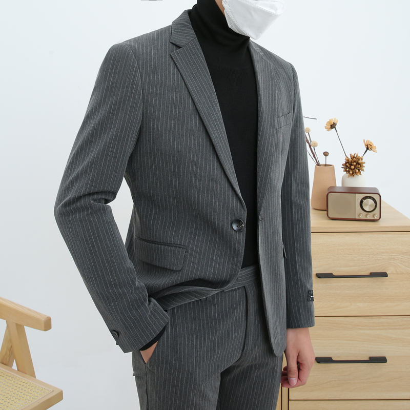 Light luxury autumn new striped suit suit men's two-piece business slim young gentleman small suit dress