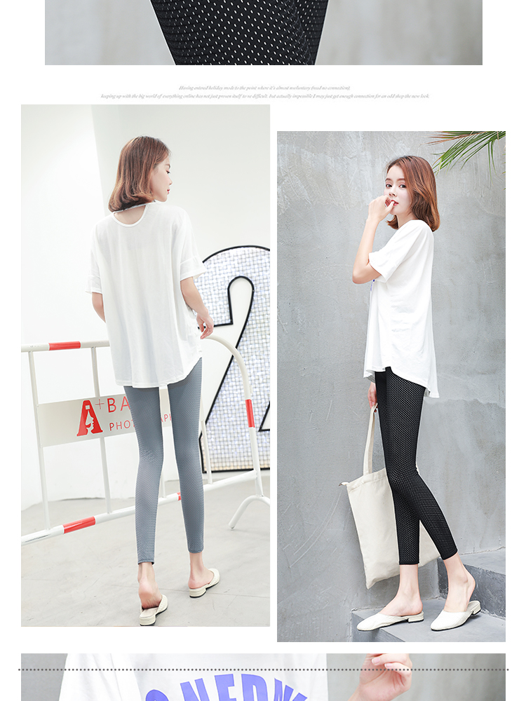Quần legging lụa lưới 19 xuân hè mới thịt trong mờ rỗng mỏng co giãn tự canh chín chân quần phụ nữ - Khởi động cắt quần áo thời trang nữ