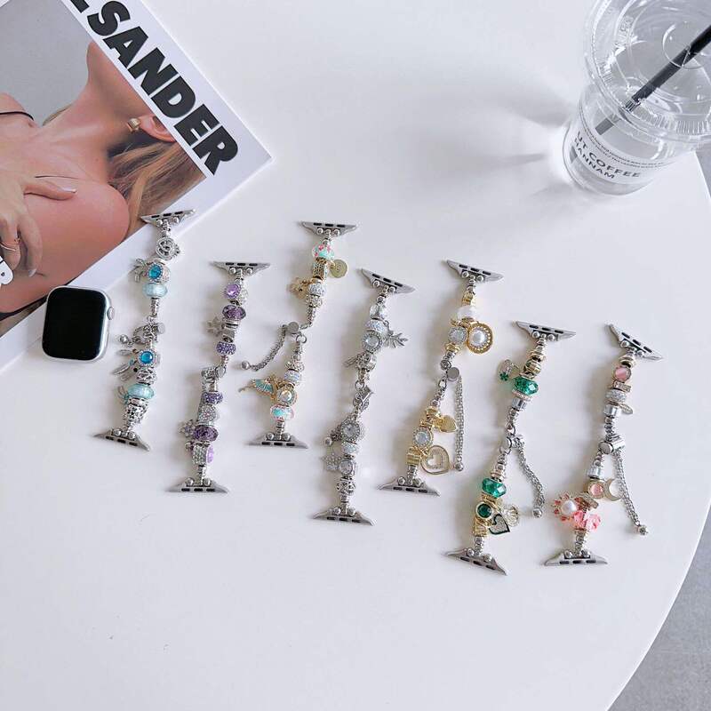 Suitable for Apple Watch iWatch Strap, Beaded Button Pandora Bracelet, Metal Dopamine