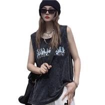 American retro heavyweight vest mens summer pure cotton sleeveless t-shirt mens trendy brand washed and aged bottoming hurdle vest