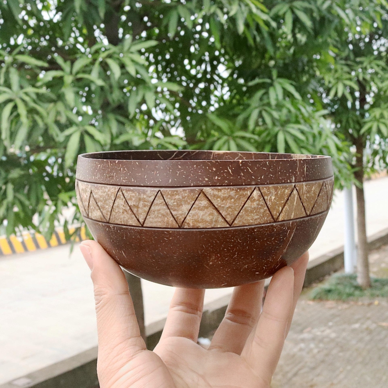 Natural Old Coconut Shell Bowl with Coconut Pattern, Coconut Shell Dry Fruit Plate, Tableware, Dessert Fruit Salad Bowl, Decoration