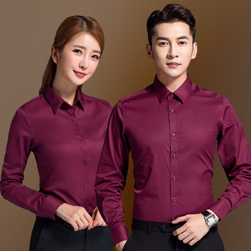 Marriage photo lover dress registration long sleeve shirt male and Korean version of the business positive dress professional female overalls work shirt