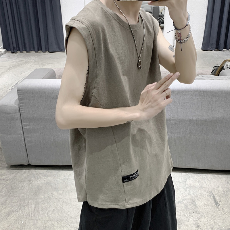 Men's shoulder summer loose sleeveless T-shirt trend personality brand vest ins sports summer vest on the dress