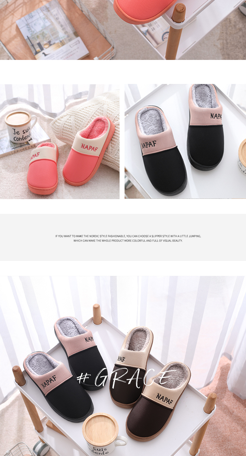 Dép cotton nữ 2018 mới mùa thu đông đôi mẫu nhà trong nhà trượt nửa gói với phiên bản Hàn Quốc của dép nam dép nhựa đi trong nhà hàn quốc