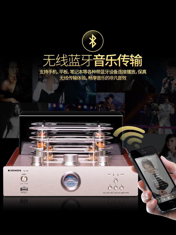 Kinghope Th-109 Audiophile Hifi Tube Amplifier USB Bluetooth Lossless Power Amplifier Cd Combo Set