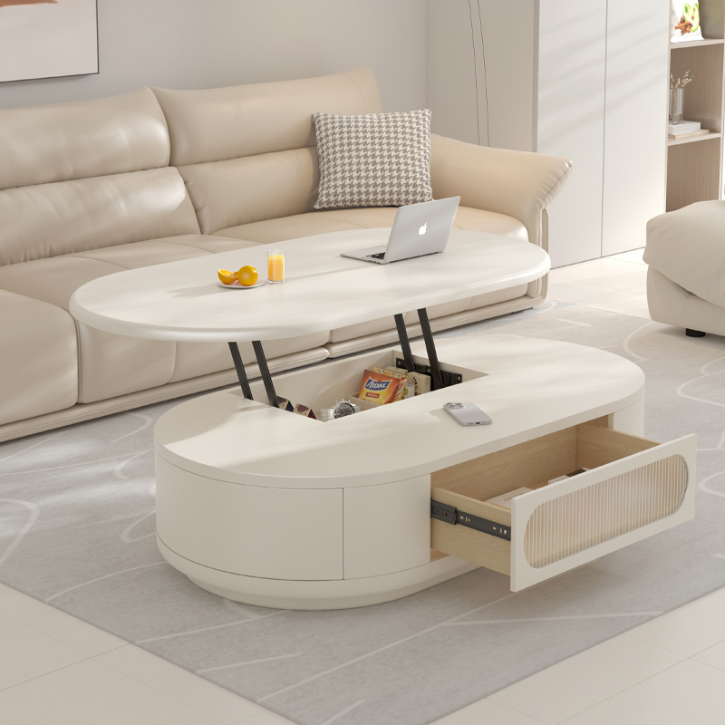 2025 New Cream-Style Adjustable Coffee Table and Dining Table, Two-In-One, Movable, for Living Room, Small Apartment, Popular Online